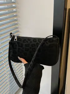 Women's Vintage Suede Leopard Print Shoulder Bag, Perfect for Dates, Outings, and Parties, Stylish and Trendy Accessory