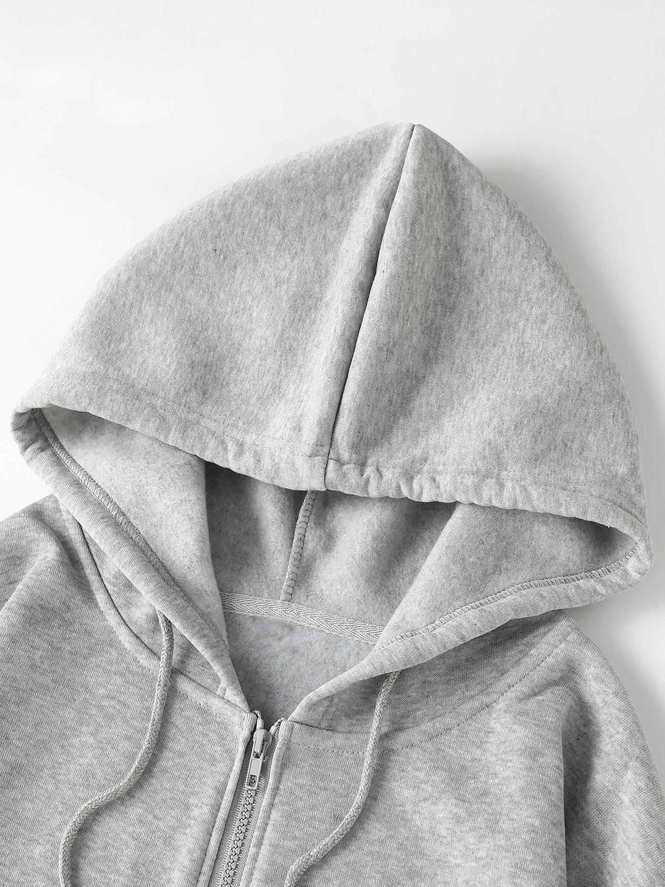 Women's Casual Loose Fit Long Sleeve Hoodie, Lady Vintage Style Zipper Design, Warm Pocketed Sweatshirt for Fall & Winter, Comfortable Daily Wear, Womenswear