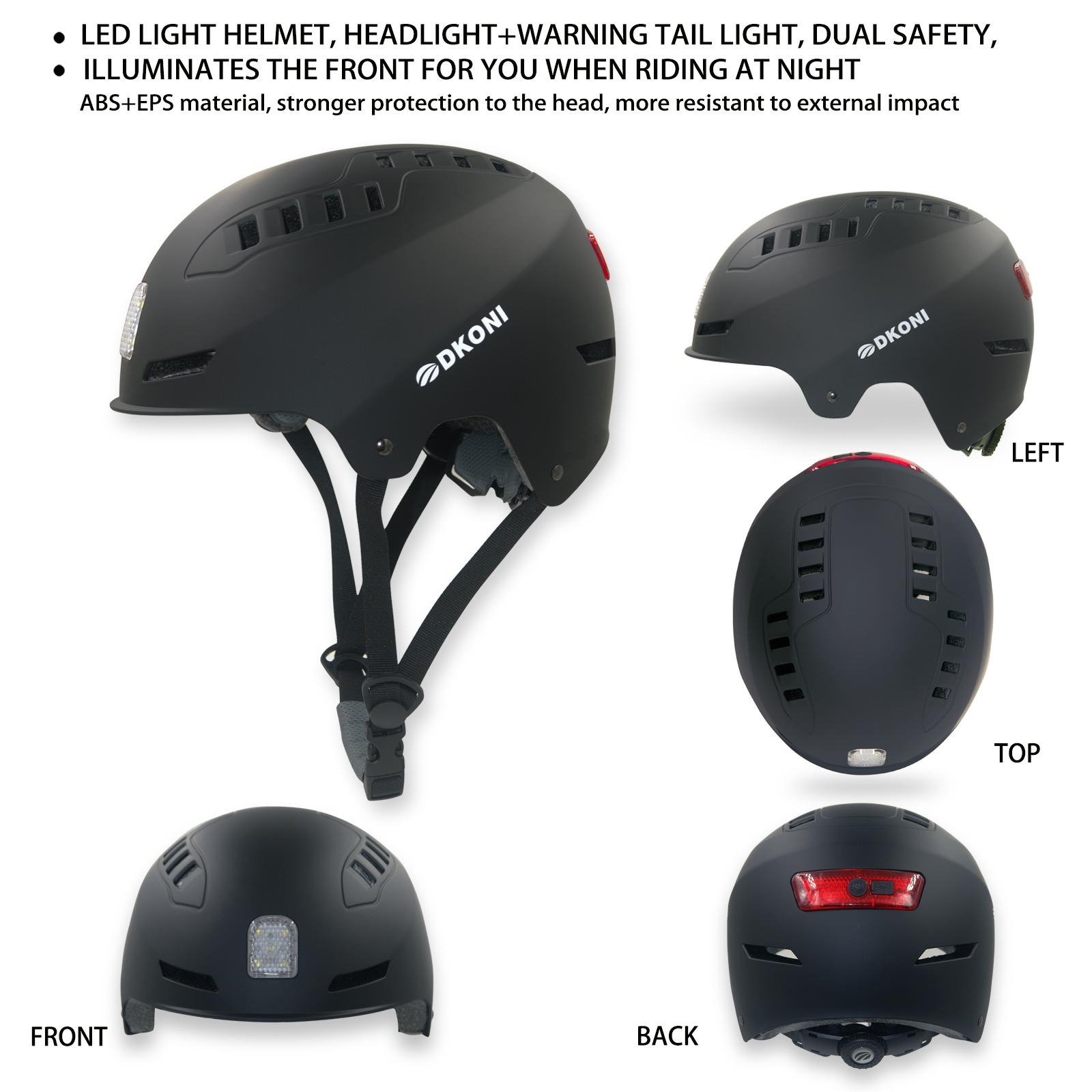 EBike Helmet with USB Rechargeable LED Lights - Adult Bicycle Commuter Helmet with Front & Back Safety Light