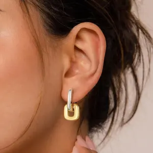 Two Tone U Shaped Hoop Earrings for Women with Cross and O Pendant, Gold Silver Statement Dangle Earrings, Trendy Fashion Jewelry for Daily Wear, Party, Christmas and Gift for Her summerwins