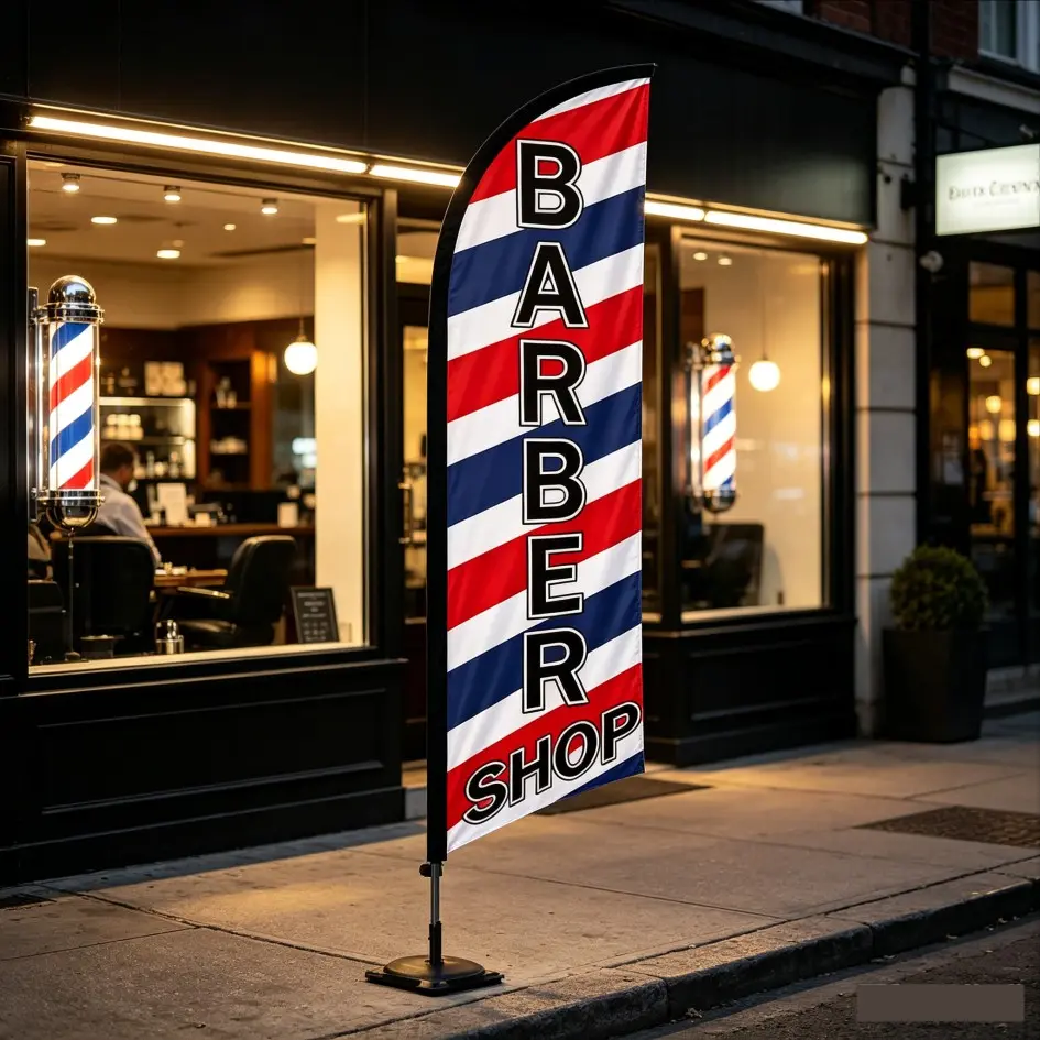 6.5 Ft Feather Flag for Barbershop, Lightweight Polyester, Waterproof, Wind-Resistant, Easy Installation, Outdoor Decor, Enhances Store Visibility