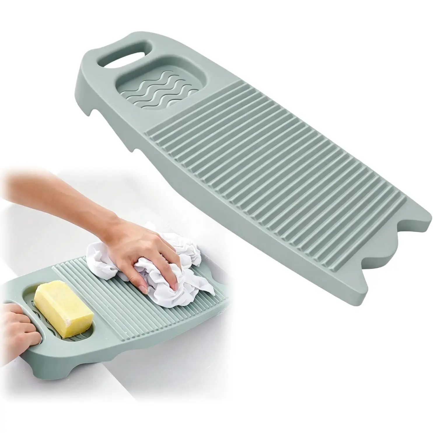 Non-Slip Laundry Washing Board, Household Washboard, Hand Wash Board, Manual Wash Clothes Laundry Pad Scrubbing Board for Household(15.7x8.07x1.06inches) (E-Light Blue) |   Non-slip washboard designed for hand washing clothes