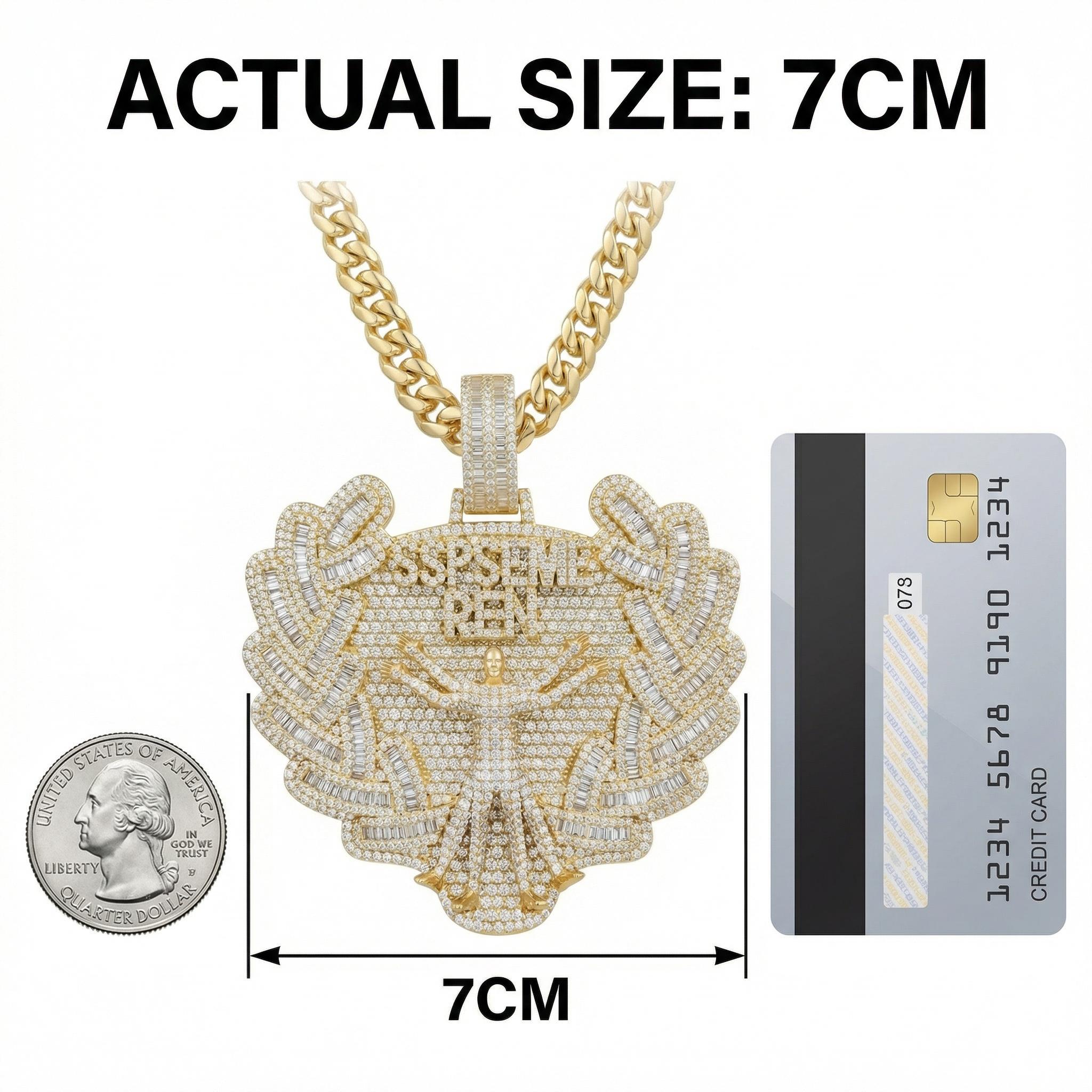 Diamond Pendant Necklace S925 Silver - 7CM Luxury Hip Hop Jewelry with Cuban Chain - Gold/Silver/Rose Gold - Men Women Street Style Bling Iced Out Pendant