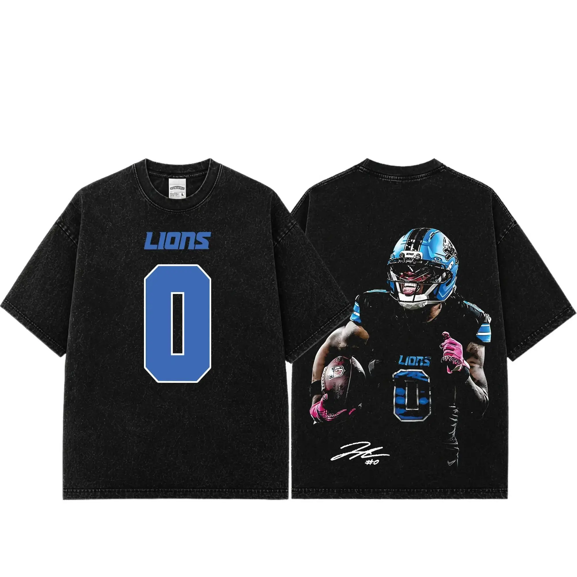 [Sale Up To 50%] Unisex One Pride Fit Jahmyr Gibbs# 0 Premium Acid Washed Cotton T-Shirt, Vintage Heavyweight Washed Graphic Tee, Detroit Football Game Day Shirt, Oversized Streetwear Apparel, Unisex Football Fan Gift, Premium Cotton Tee