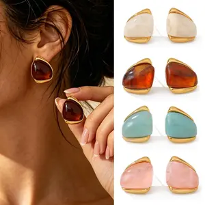 Y2K Viral Chunky Geometric Earring Main Character Energy Baddie Aesthetic Amber Resin Statement Jewelry