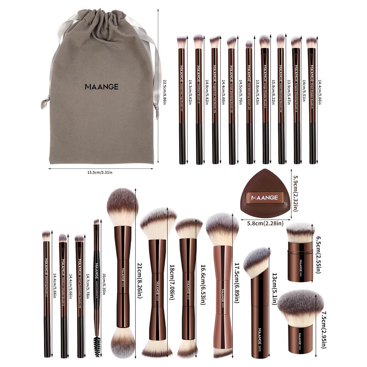 Maange 10/20-Piece Aluminum Makeup Brush Set, Includes Foundation, Powder, Blush, Eyeshadow, Concealer, Highlighter, Sponge, Storage Box