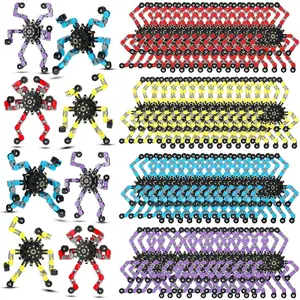 100 Pcs Funny Sensory Fidget Toys Bulk, Transformable Fidget Spinner Chain Robot Finger Toy, Stress Relief Spiral Gyro Spinner, Classroom Prizes, Party Favors Gifts for Adult Kids (Classic)fidget toys