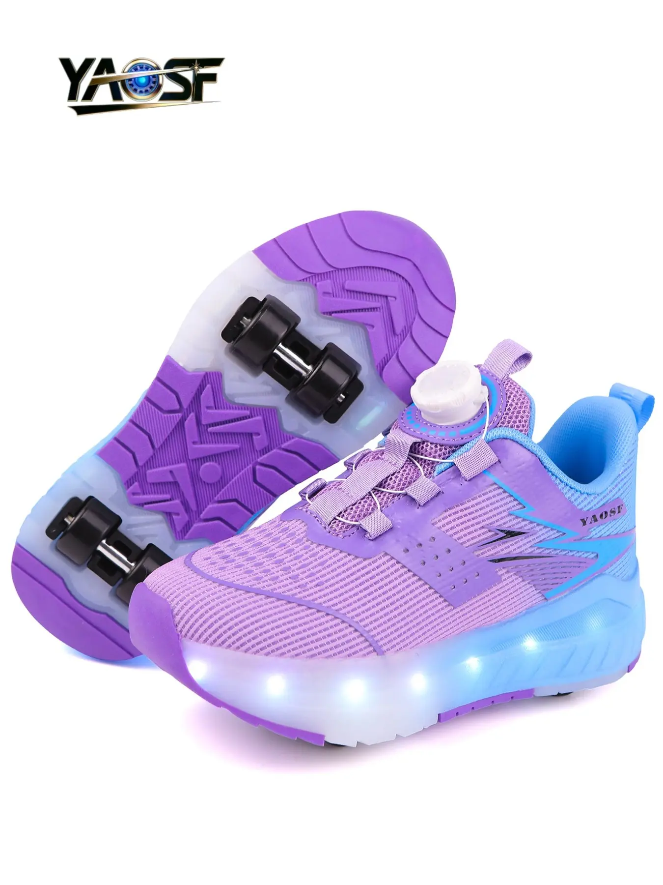 Yaosf Detachable Four-Wheel Glowing Roller Skates, RGB LED Neon Light Band, Adjustable Lights, Anti-Slip Thick Sole, Kids & Teens