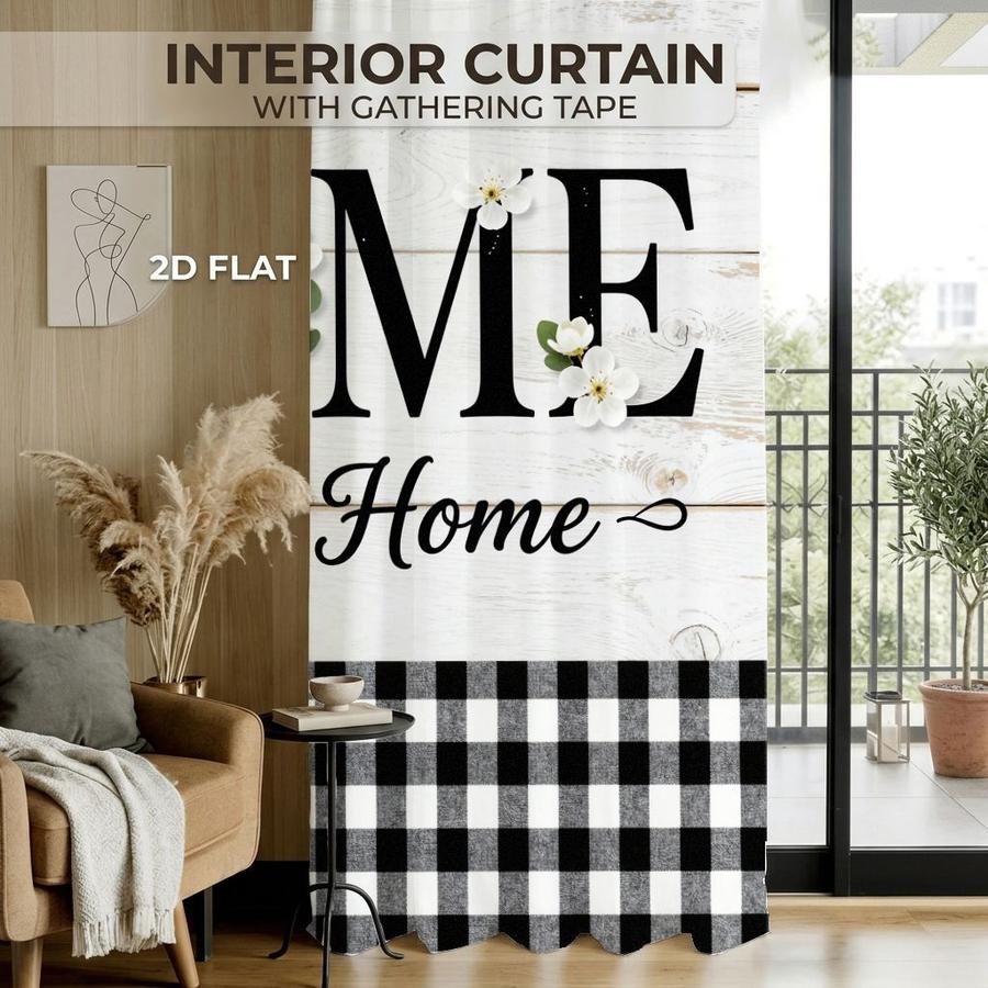 2Pcs Rustic Plaid Farmhouse Letter Print Sun Blocking Curtains Digital Printed Rod Pocket, Window Treatment For Bedroom Office Kitchen Living Room Study Home Decor