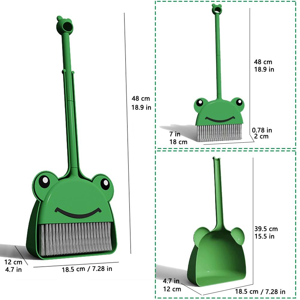 Mini Broom with Dustpan for Boys, Kids Small Cleaning Set Combo, Pretend Play Toy, Toddler Kitchen Dress Up, Frog, Play Kitchen Accessories, Cleaning Playset