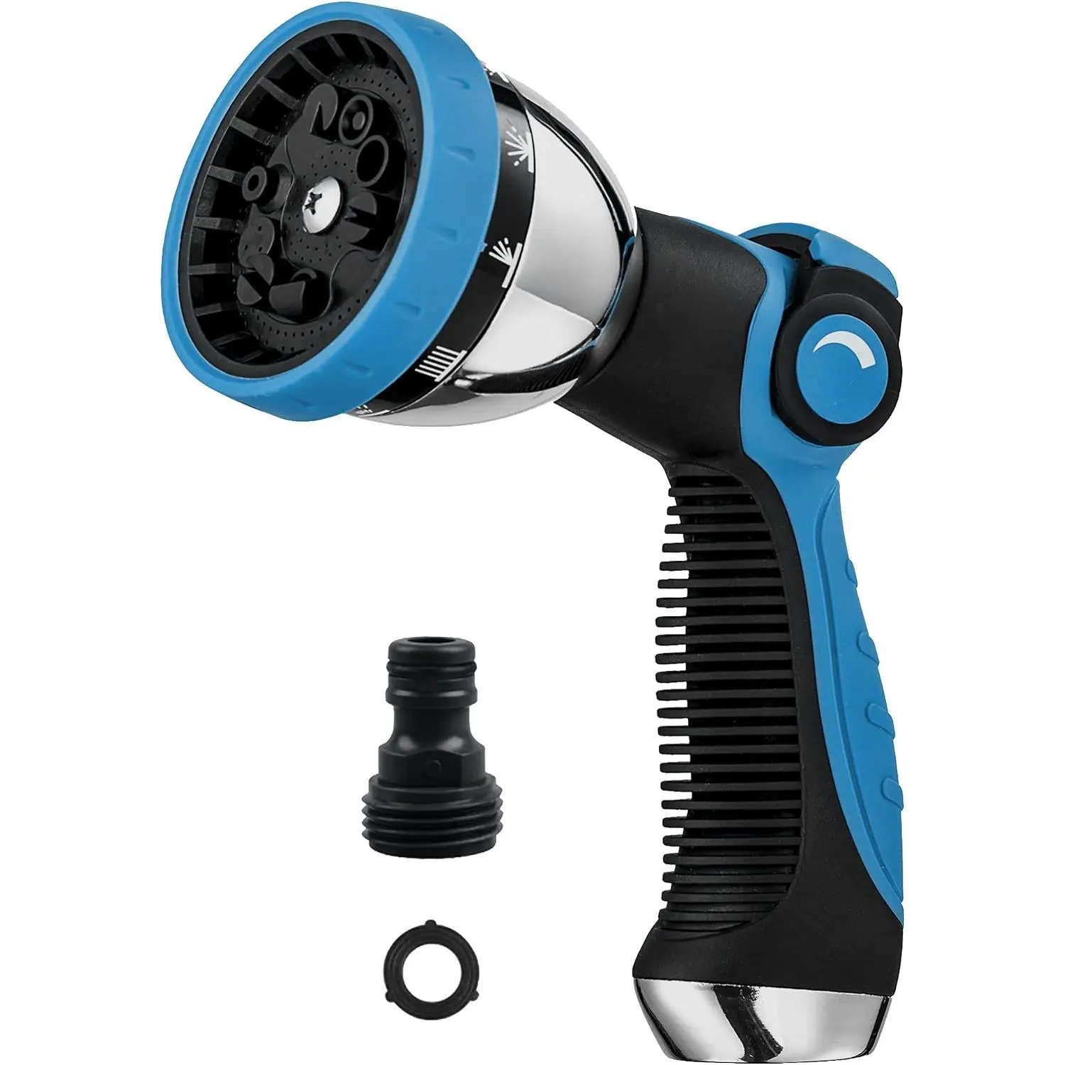 Garden Hose Nozzle  Nozzle,10 Hose Metal Duty Watering Patterns Thumb Control  Off Valve, High  Nozzle Sprayer for Watering ,  Wash,Cleaning,Showering Pets Blue