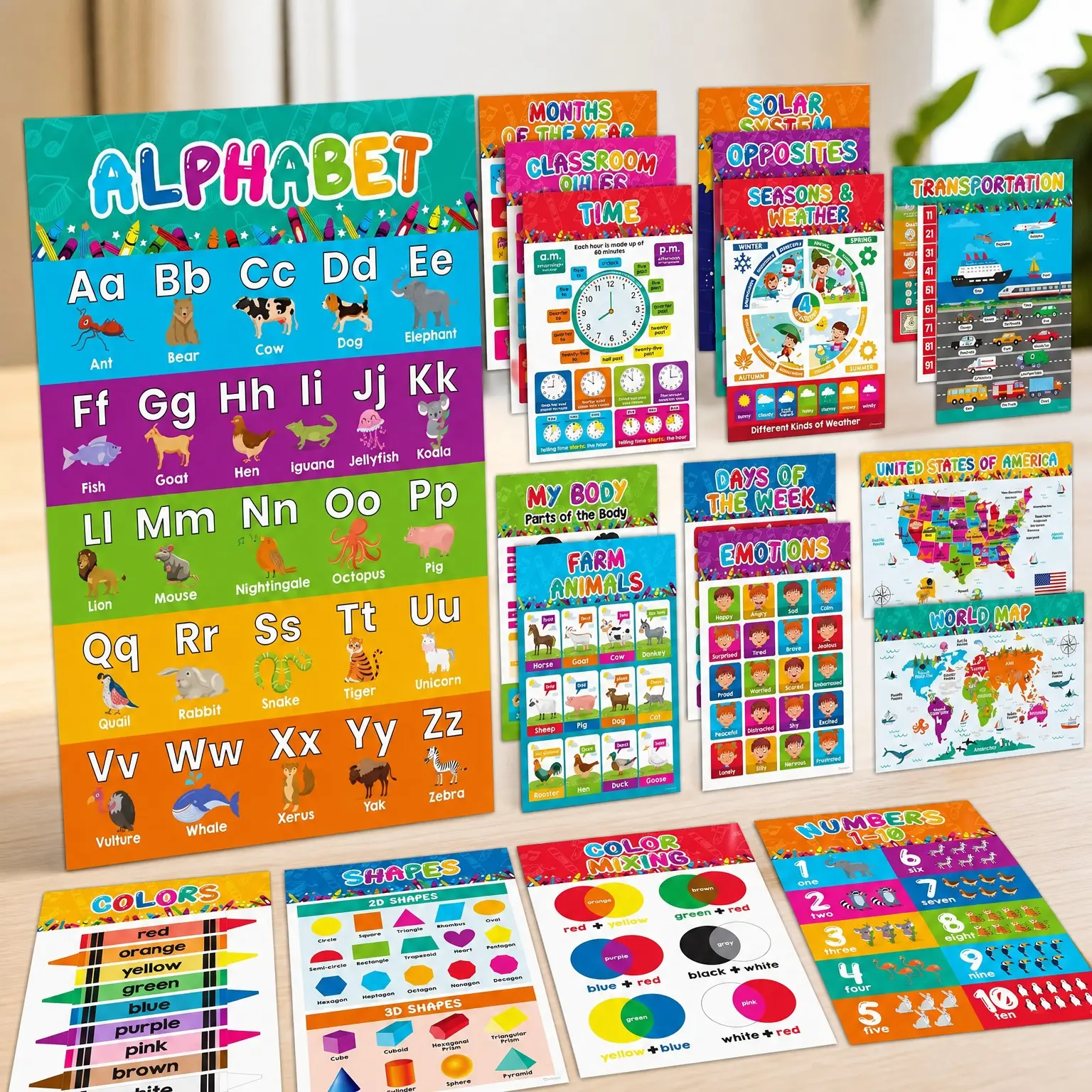 20 Vibrant Preschool Learning Posters for Toddlers 1-3, 11x17in - Matte-Laminated Educational Classroom Decor for School Hallways, Bulletin Boards, Home Study Room