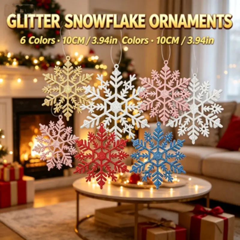 Glitter Snowflake Ornament, 6 Colors, 10 Cm Christmas Tree Decoration, Ideal for Home, Hotel, Mall, Party, Wedding