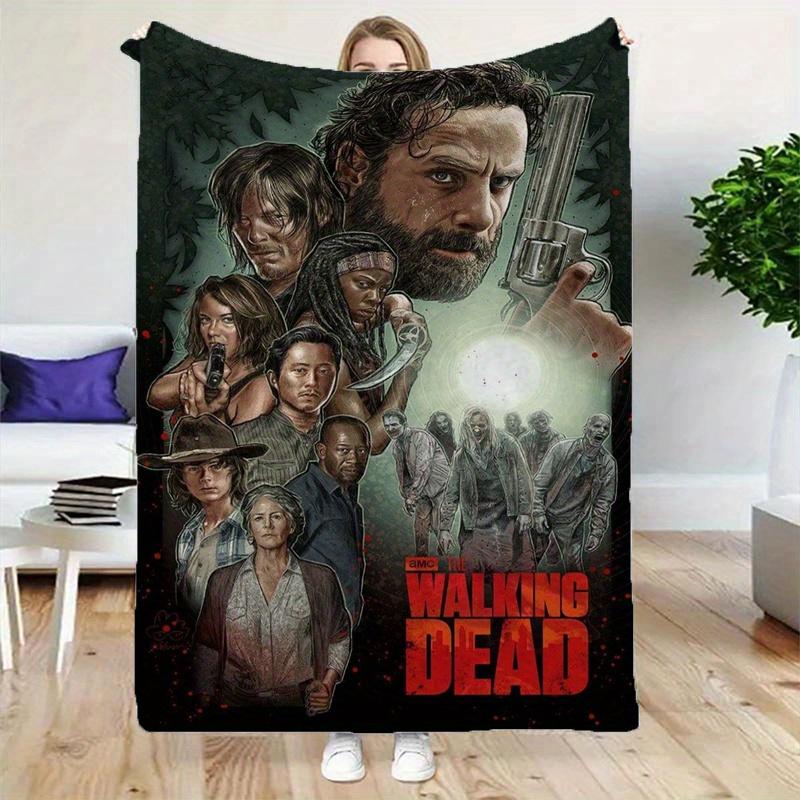 Horror-themed Blanket The Walking Dead TV Series Fleece Blanket - Soft & Cozy Flannel Throw with Iconic Character Designs - Perfect for Sofa, Office, Bed, Camping & Travel - All-Season Comfort Gift for Fans, Fan Gift Item | Vibrant Print Throw