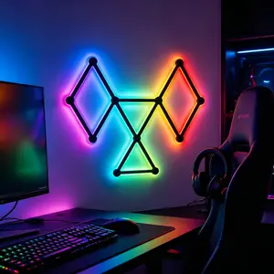 Modular RGB Wall Lights, Music Sync LED Gaming Lights, DIY Splicing Smart Wall Lamps with App & Voice Control, Color Changing Decor for Gaming Room Bedroom Streaming Setup