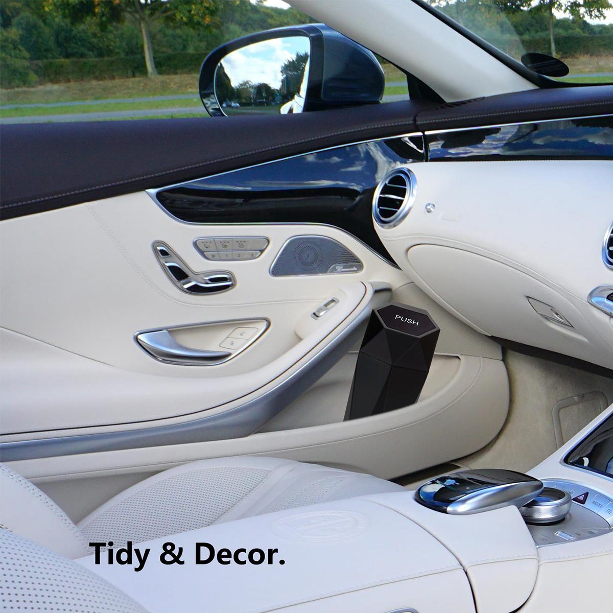 Car Cup Holder Trash Can, Leakproof Mini Trash with Lid and 90 Bags, 2 Pack for Car and Home with 2 ABS Hooks, Black