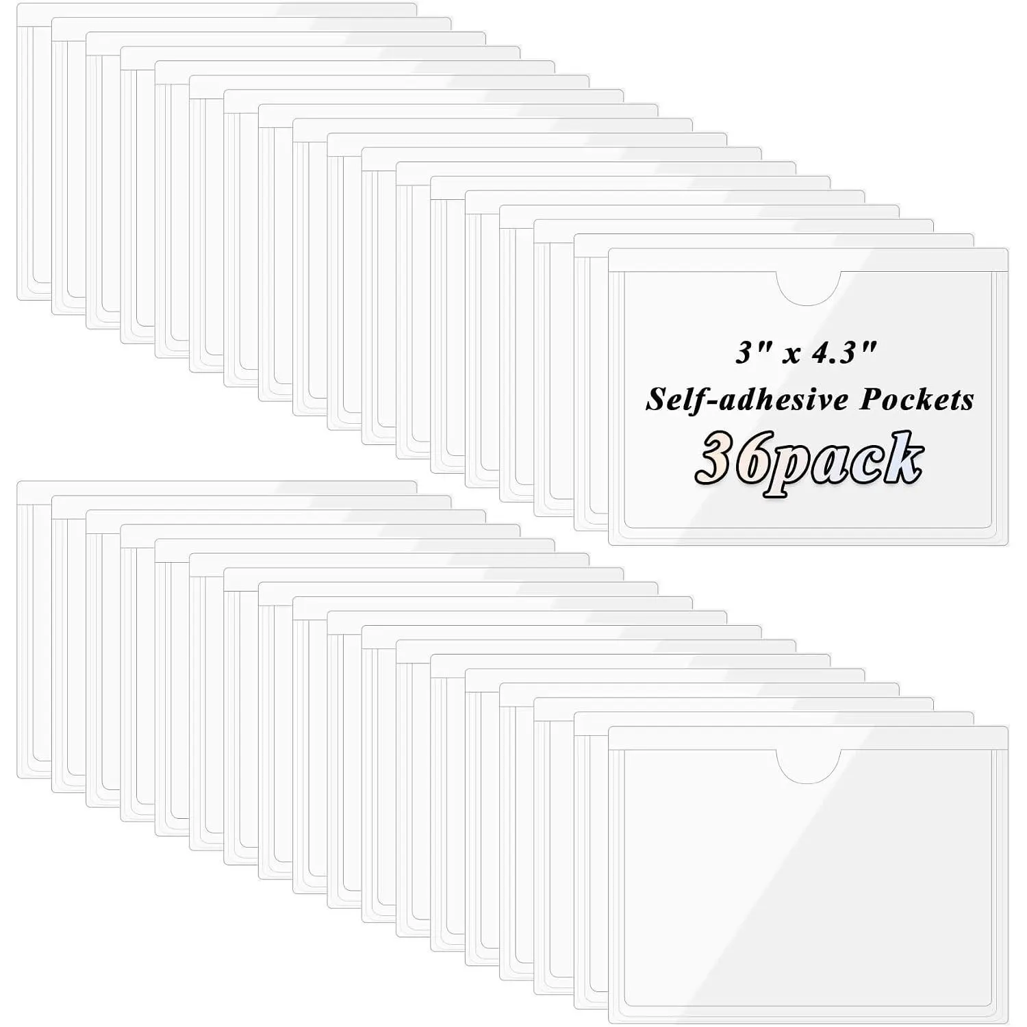 36 Pack 3.5" x 4.7" Self-Adhesive Label Holders Index Card Pockets for 3" x 4.3" Card, Clear Plastic Adhesive Pockets Top Open for Loading for Organizing, Storage Bins, Library, , Shelves