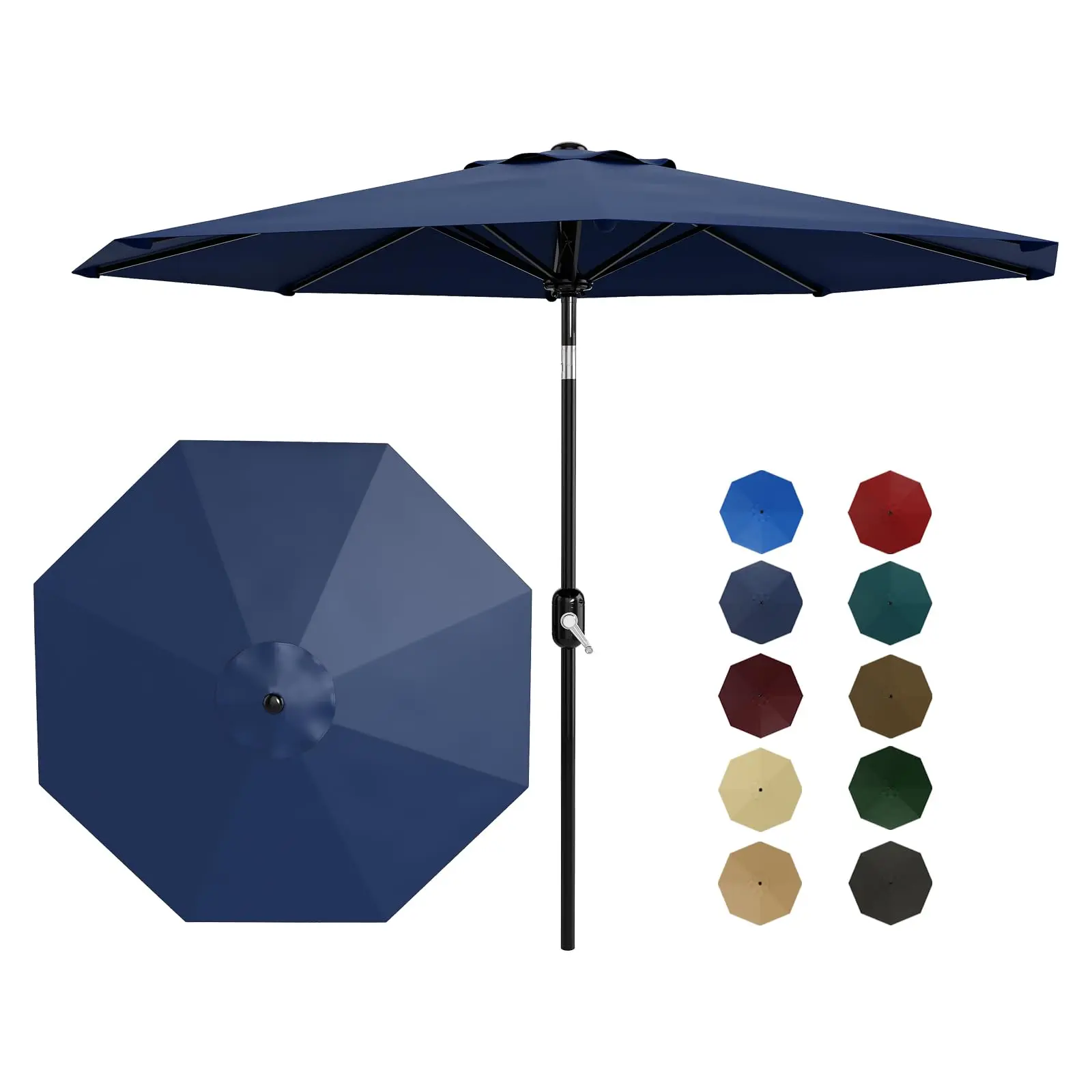 10FT Waterproof Patio Umbrella, 8 Heavy Ribs Crank & Button Tilt Outdoor Sun Parasol Without Base for Garden Pool Deck