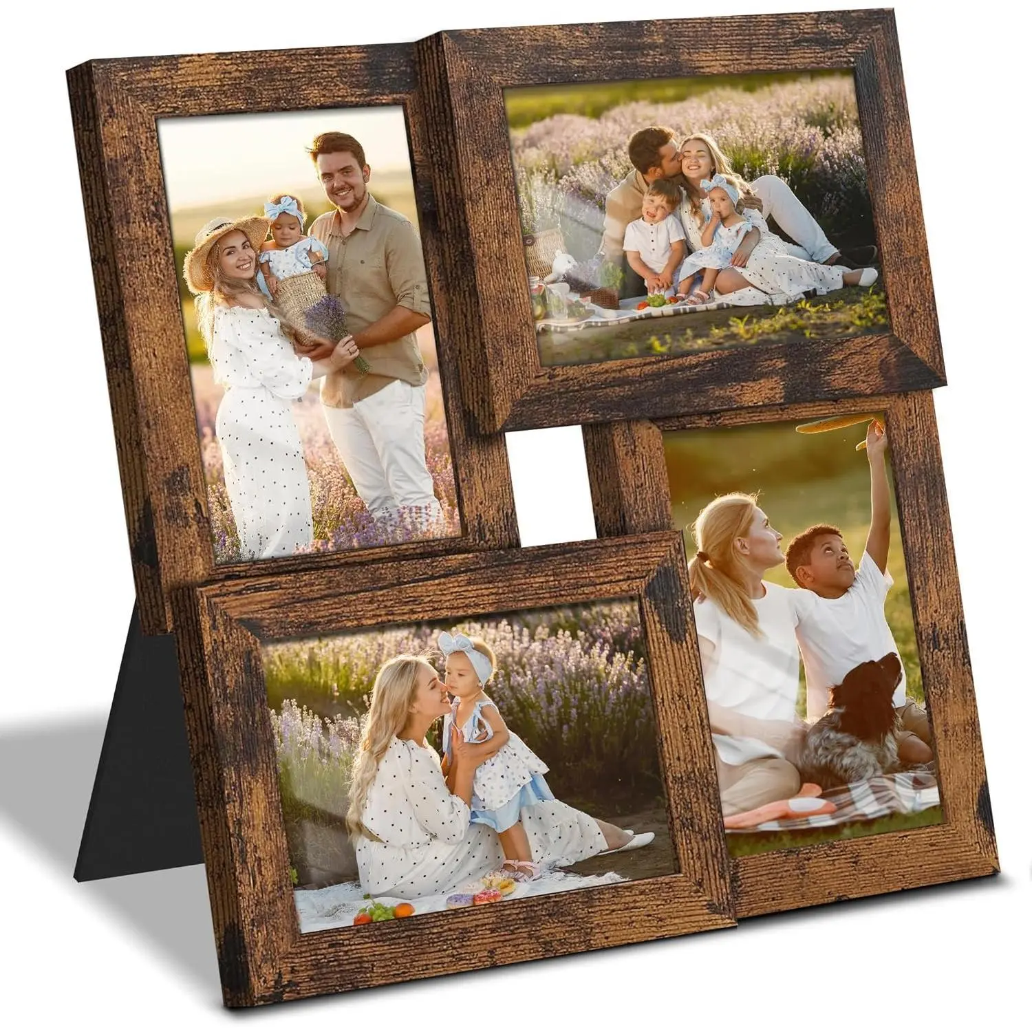 4x6 Collage Frame Tempered Glass For 4 4x6 Photos Brown | Premium Tempered Glass Provides Clear Vision, Ideal Decor to Arrange Your Warm Family Photos At Home