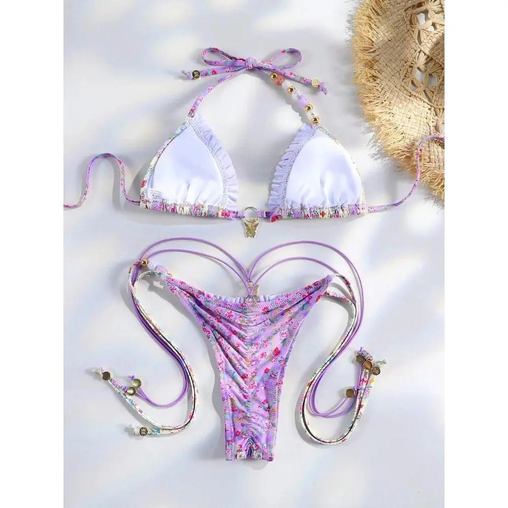 Sexy Triangle Mini Bikini Sets Micro Thongs Swimsuit Women Bathing Suit Biquini Bandage Beachwear Print Swimwear Thong Bikini