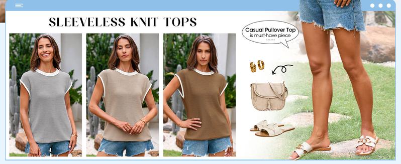 Saodimallsu Womens Summer Cap Sleeve Knit Tops Casual Sleeveless Sweater Vest Crew Neck Color Block 2025 Trendy Tank Top