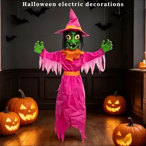 Halloween Glowing Witch Hanging Ornament, Sound-Controlled Horror Atmosphere Decor, LED Eyes, Party Scene Setup, Outdoor/indoor Props