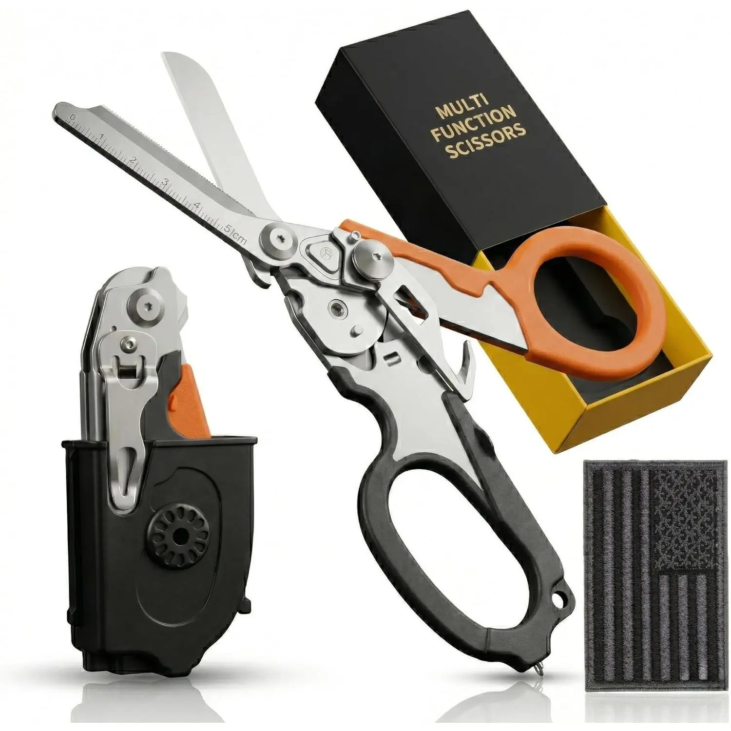 Folding Medical Trauma Scissors - 6-in-1 Multi-Function Emergency Tool with Steel Blade, Carabiner Clip for Nurses