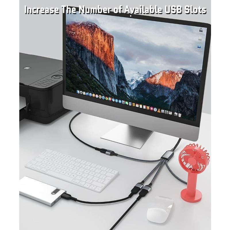 1 in 4 Out USB Splitter, USB A Male To Four Female Extension Cord Adapter, 4 Port Multi Multiport Extender HUB, Double Dual Data Power Charger Splitter