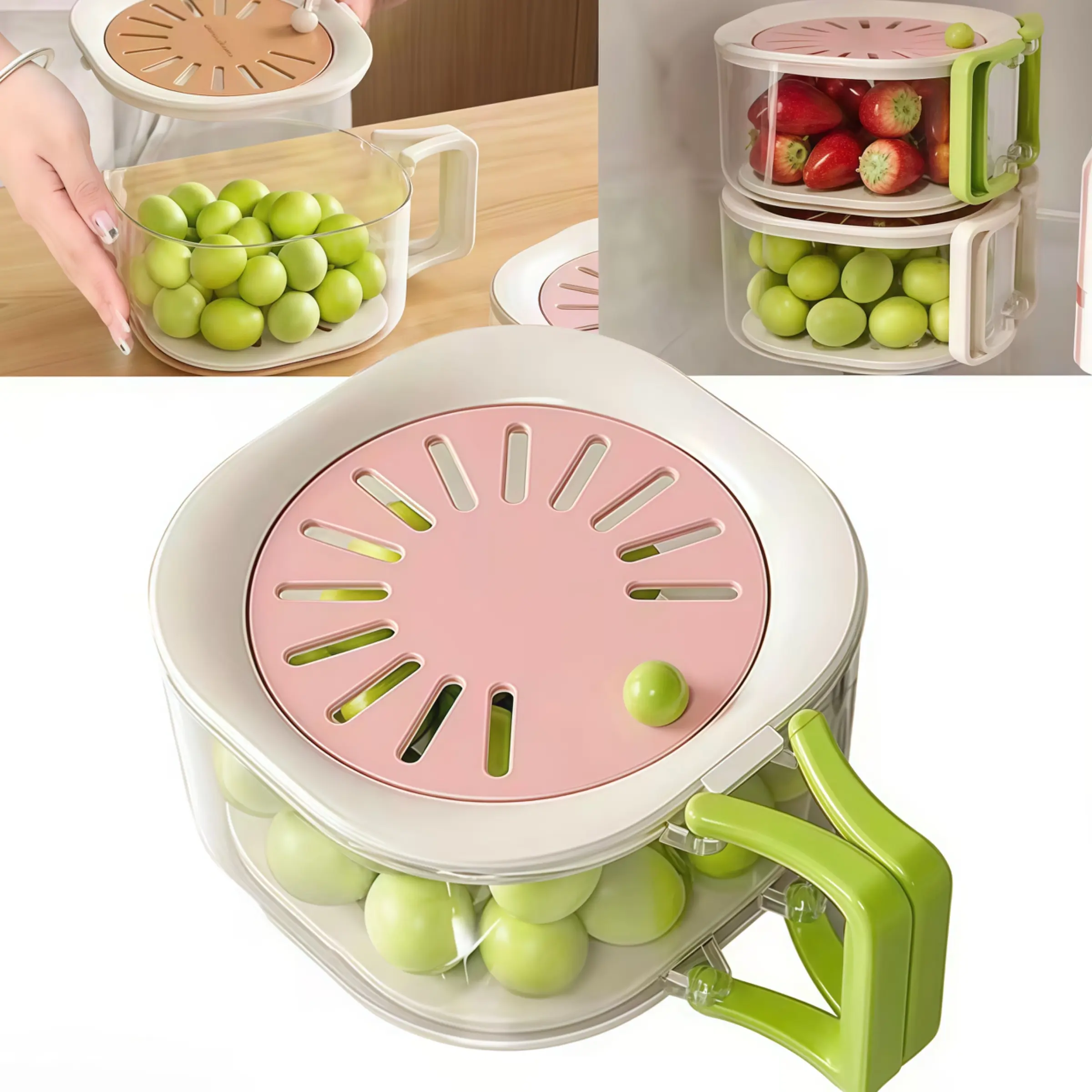 2-in-1 Kitchen Colander & Storage Basket Set - Multifunctional Fruit and Vegetable Washing Bowl with Strainer, Lid, and Handle Fruit Washer Drainer Container Set Perfect for Home and Restaurant Use Utensils Food Colander Kitchenware
