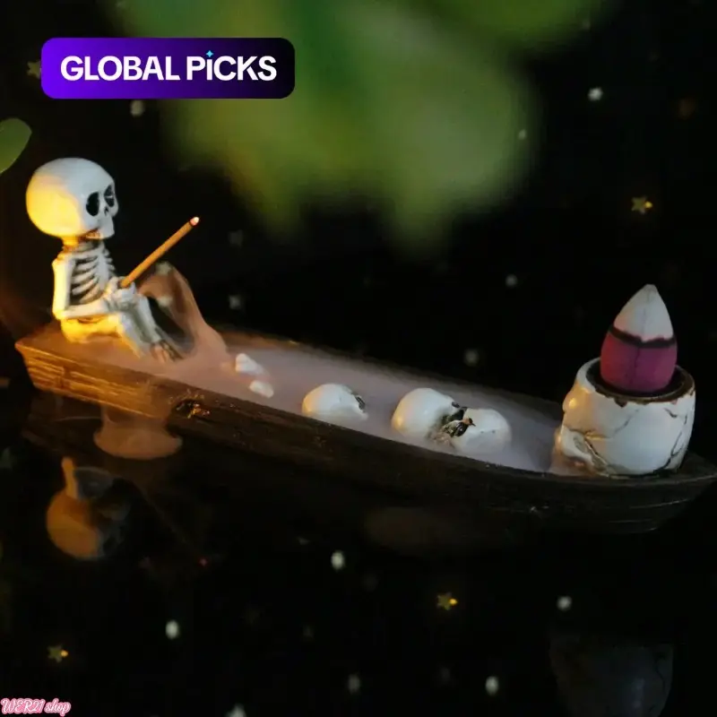 [WER21] Spooky Backflow Smoke Incense Holder, Skeleton Boat Design with Incense Sticks & Fragrance Blocks, Halloween Gift, Aromatherapy Diffuser, Home Fragrance #GLOBAL PICKS