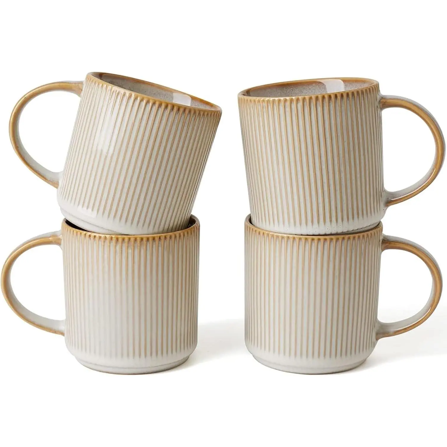 famiware Coffee Mug Set of 4, Star 12 oz Ceramic Mugs Cups Set with Handle | Stoneware Stackable Catering Cup for Coffee, Tea, Cappuccino, Latte, Microwave & Dishwasher Safe, Cappuccino White