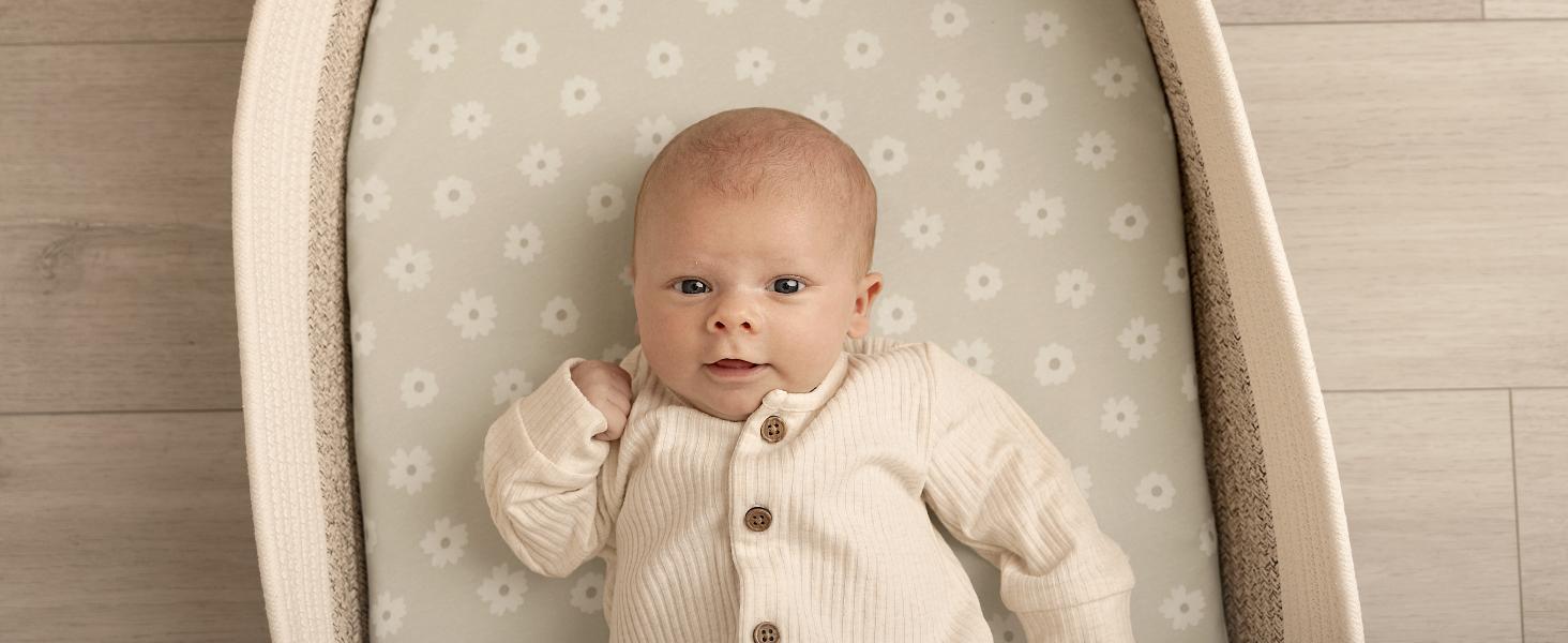 2-Pack Organic Bassinet Sheets for Girls, Boys - 100% Cotton Bassinet Mattress Sheets Compatible with Halo Bassinest Swivel Sleeper, Graco, Baby Delight, Chicco, Unisex Fitted Bassinet Sheets (Pecan)