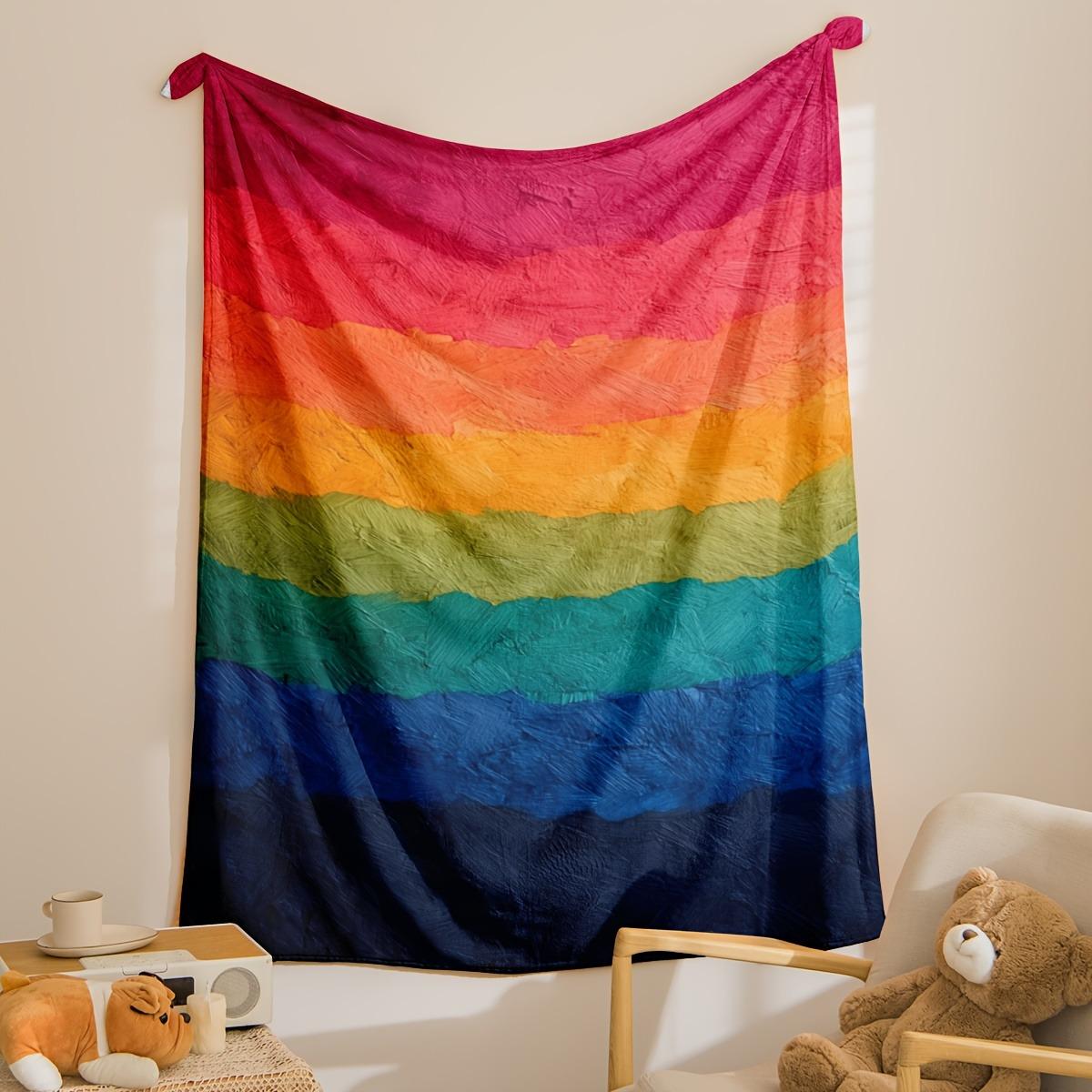 1pc Ultra-Soft Flannel Rainbow Throw Blanket - Vibrant Gradient Color Design, All-Season Lightweight & Machine Washable, Contemporary Home Decor for Bed, Couch, Christmas Gift, Cozy Living Accessory, Bold Color Design, Soft Texture, Durable Fabric