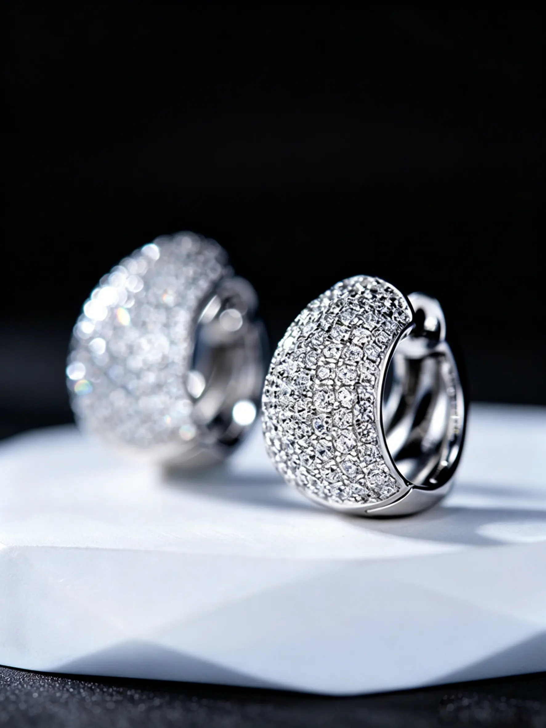 Silver Full Paved Cubic Zirconia Huggie Hoop Earrings Wide Curved CZ Stud Earrings Hypoallergenic Stainless Steel Bling Statement Earrings For Women Wedding Fashion Jewelry Party Anniversary Daily Gift