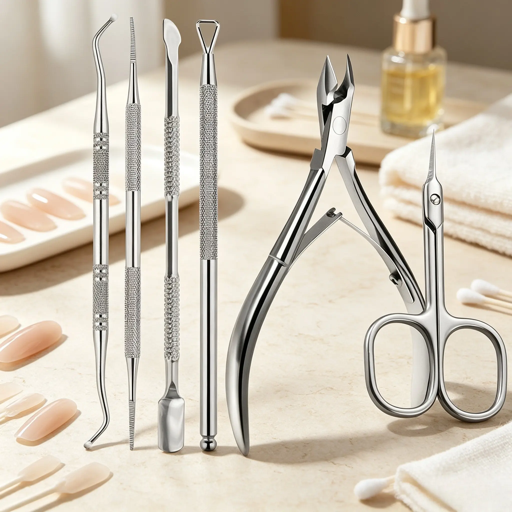 6Pcs Stainless Steel Complete Manicure Kit Cuticle Nipper Pointed Beauty Scissors Multi Cuticle Pusher Nail Lifter Nail File Salon Home Dead Skin Hangnail Removal Nail Care Tools