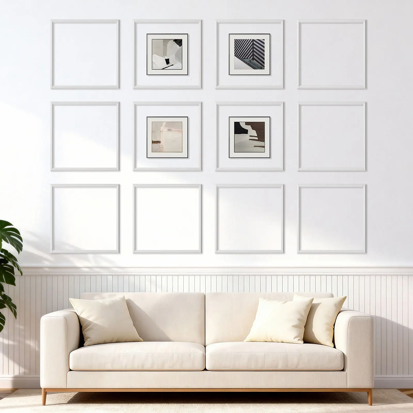 VEVOR 12 Sets Wall Molding Wainscoting Panels Kit, 20x20 in Lightweight Paintable Polystyrene, Waterproof, Easy to Install, Contemporary Modern Accent Wall Trim for Interior Décor Living Room, Bedroom, White with Effortless Customization