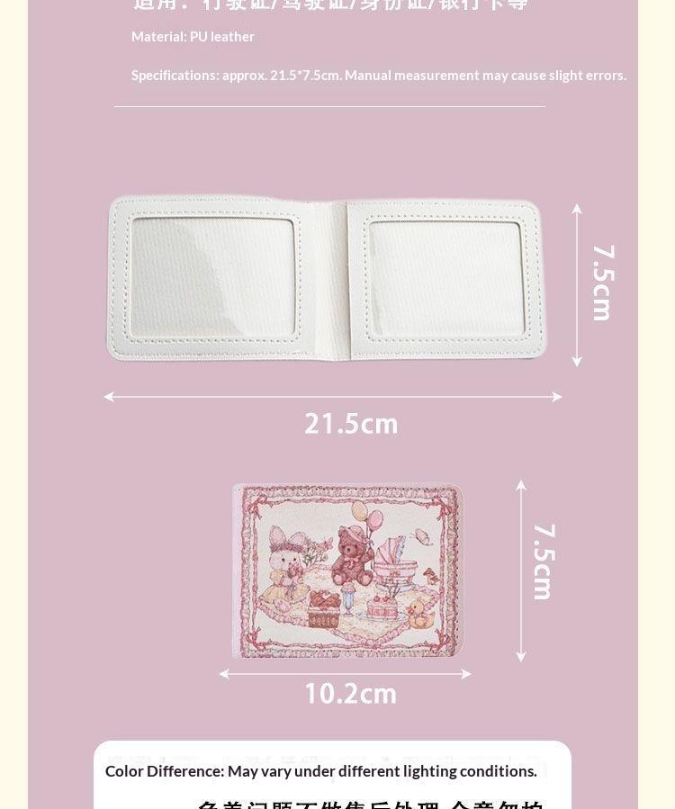 Cute Pink Bunny Bear Driver License Holder Cartoon Card Wallet Kawaii ID Card Case with Lace Design Car Document Organizer Credit Card Storage Cute Car Accessories Gift for Girls