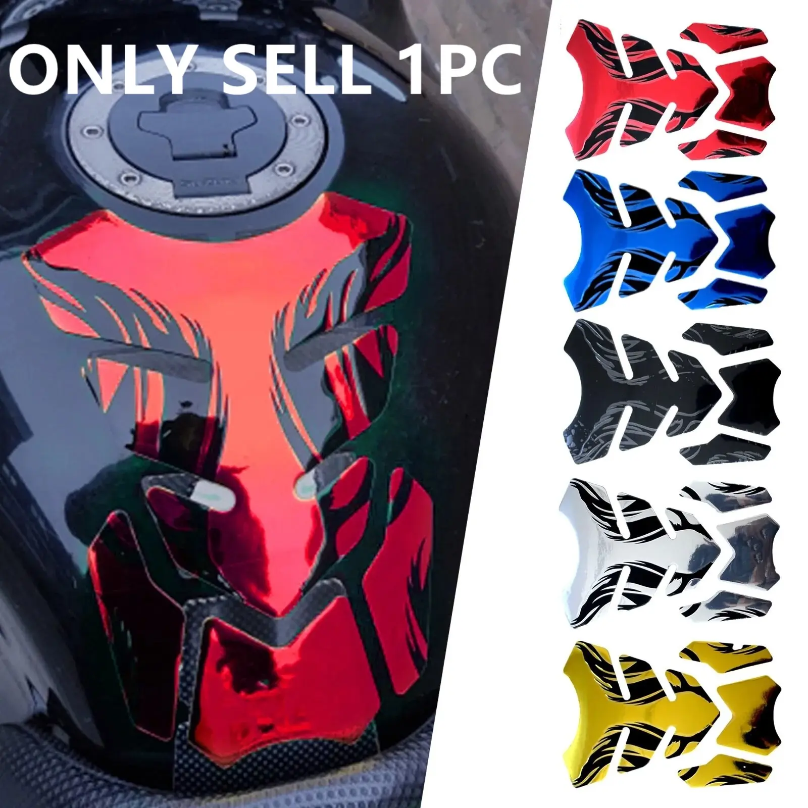 1pc Motorcycle Tankpad Sticker, Fishbone 3D Tank Pad Stickers, Oil Gas Protector Cover, Flame Motorcycle Accessories, Decorative Stickers, Decal Sticker, Motorcycle Decoration