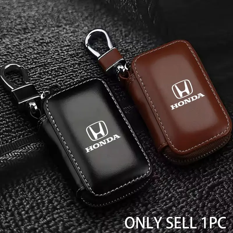 Leather Square Zip Key Pouch, Two Colors, Durable Hook, Portable Scratch-Resistant, for Honda Models, Car Accessories