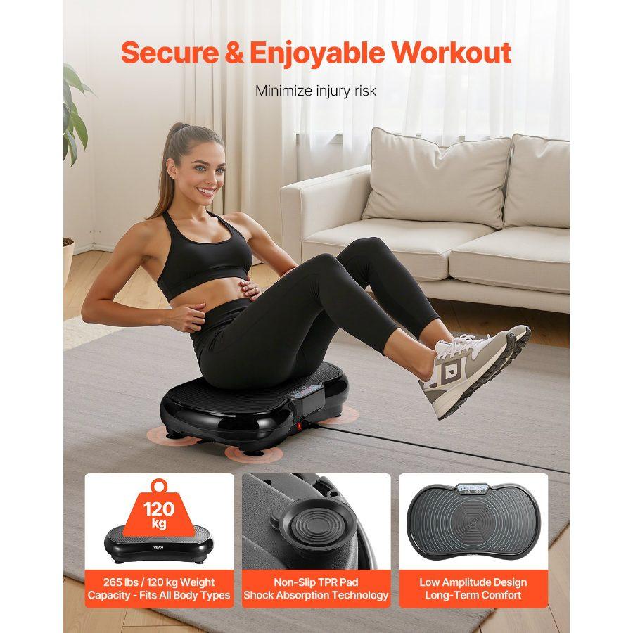 VEVOR Vibration Plate Exercise Machine, Whole Body Shaker for Lymphatic Drainage and Weight Loss, Home Workout Gym Fitness Equipment with 2 Resistance Bands, Vibrating Platform for Women Men, Black