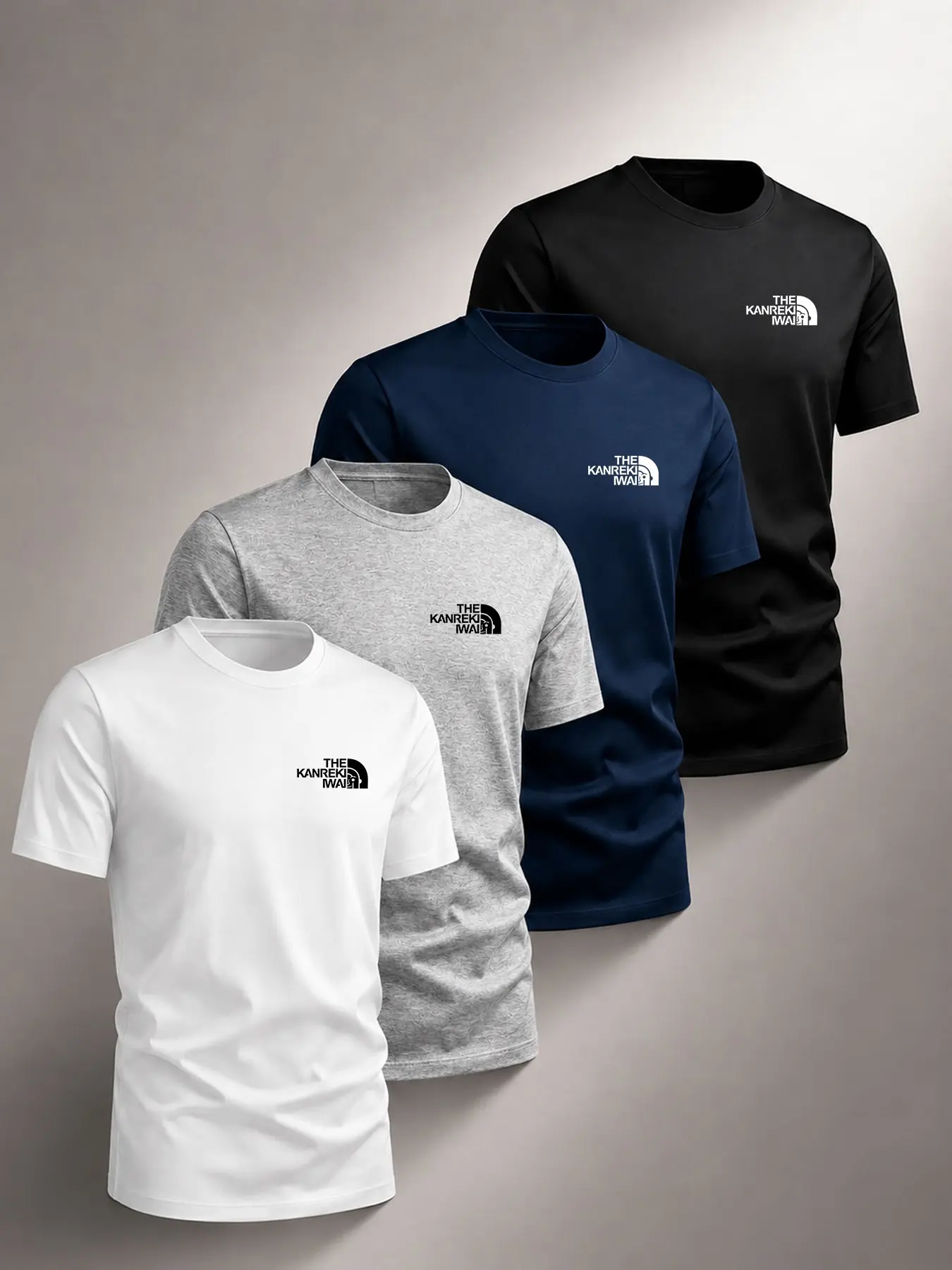 4-Pack Men's Round Neck Casual Sport T-Shirts, Athletic Tee, Ideal for Gym, Running, Outdoor Activities, Fun Logo Print, Soft and Breathable, Unisex