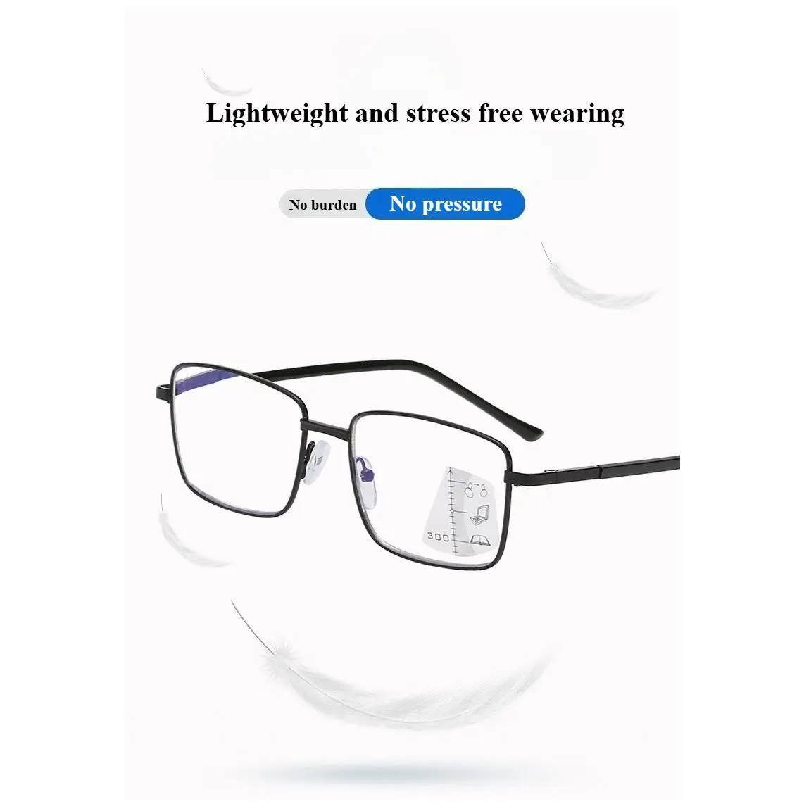 Full Frame Multi Focus Reading Glasses with Anti Blue Light, Men's Automatic Zoom Far and Near Dual-use Glasses with Spring Legs