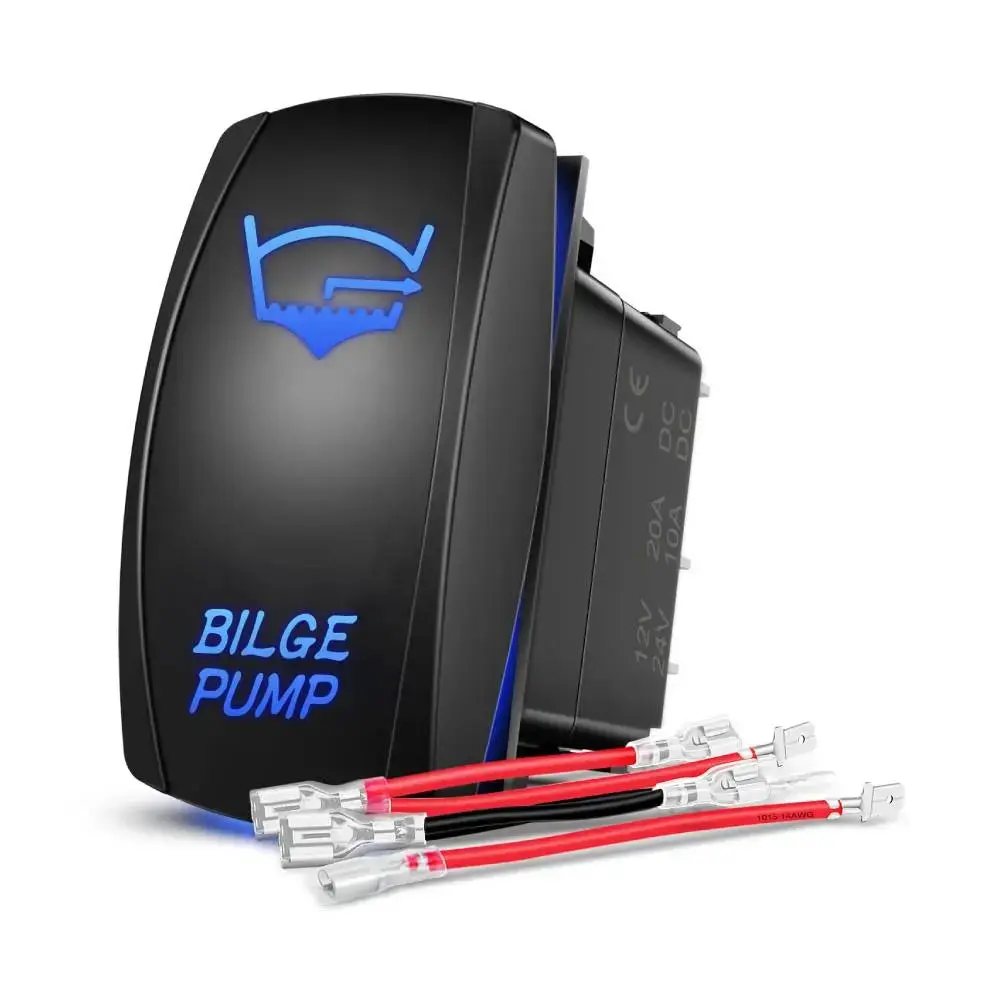 Nilight 5-Pin Laser On/Off SPST Bilge Pump Rocker Switch - Blue Waterproof, 12v-24v, with 1 x 5-Pin Rocker Switch & 1 x Jumper Wires Set for Boat, Yacht, Automotive Outdoor Electrical Appliances