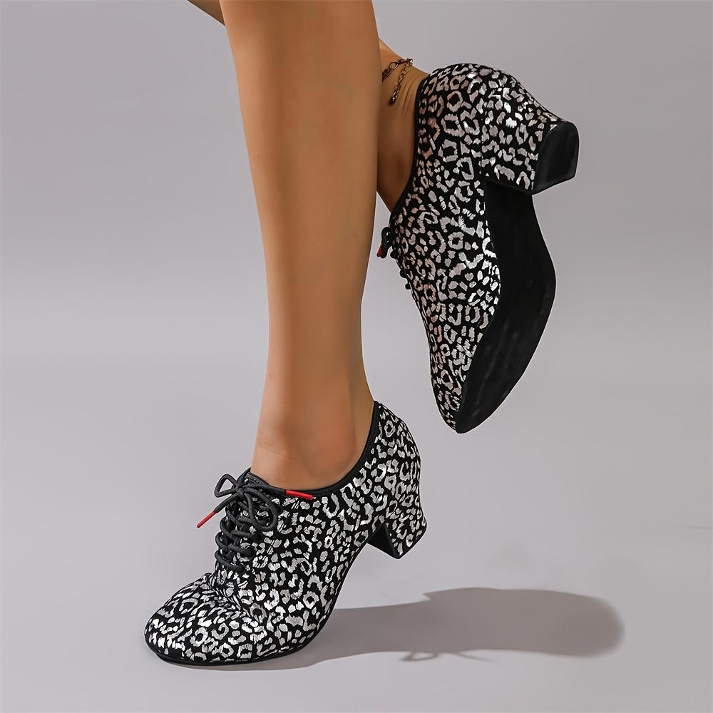 Breathable All-Season Women's Latin Dance Shoes - Polka Dot, Soft Sole & Mid-Heel Design