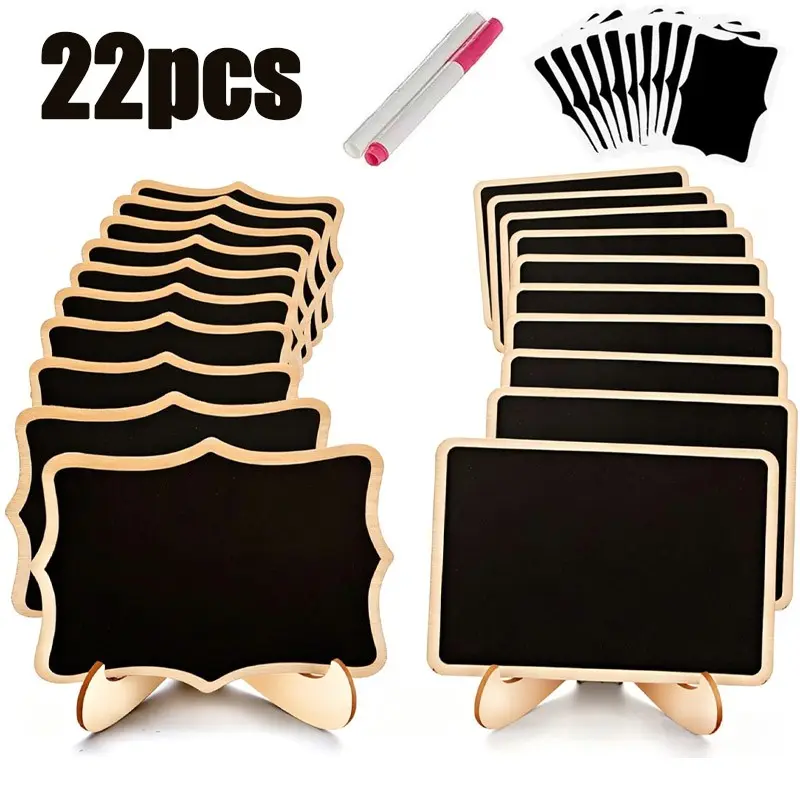 22pcs Mini Chalkboard Signs and Pen, Framed Small Chalk Board Food Labels, Easel Stand for Party Buffet, Wooden Blackboard Place Cards, Crafts