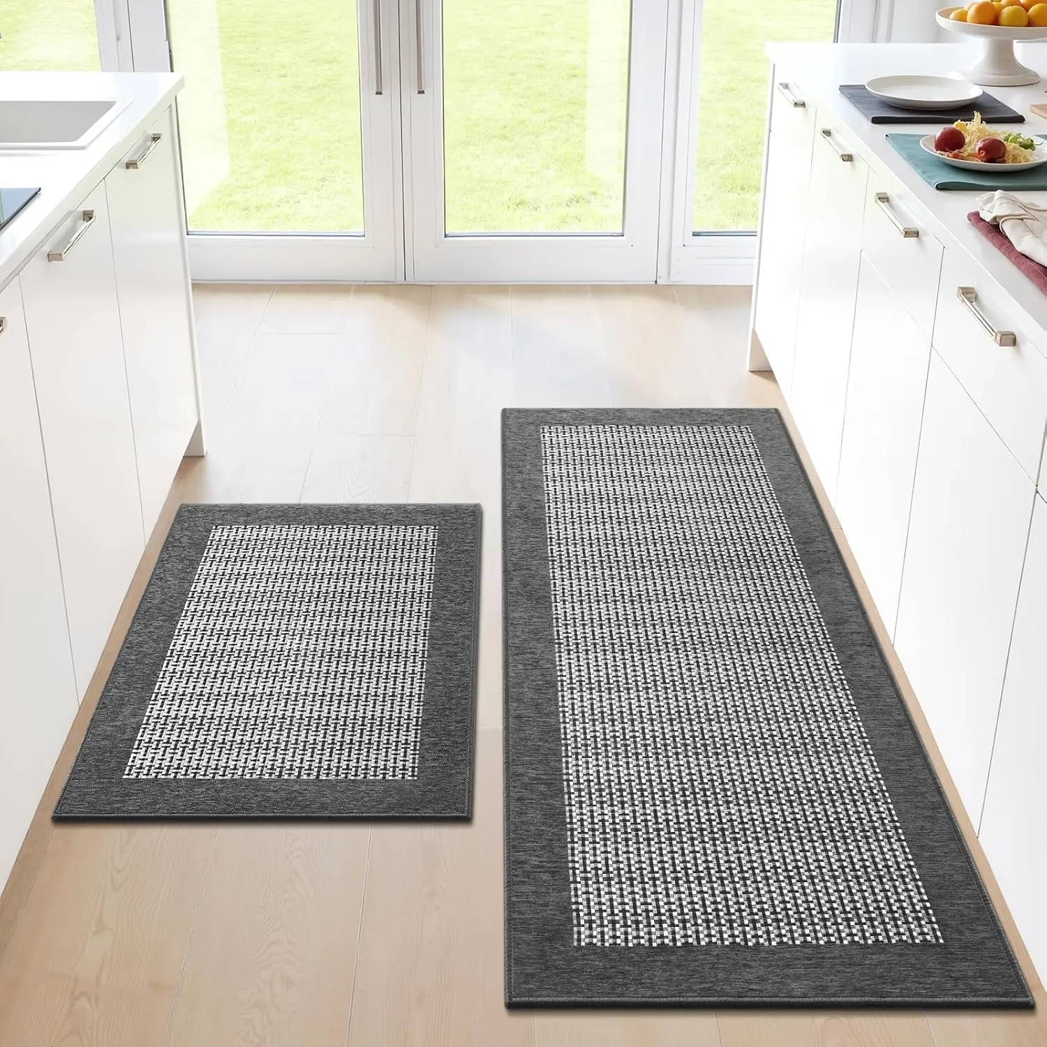 Kitchen Mats for Floor, Non-Slip Kitchen Rugs Set of 2 count, Super Absorbent Washable Kitchen Mats with Rubber Backing, Runner Mats for Front of Sink (20"x32"+20"x47" Grey)