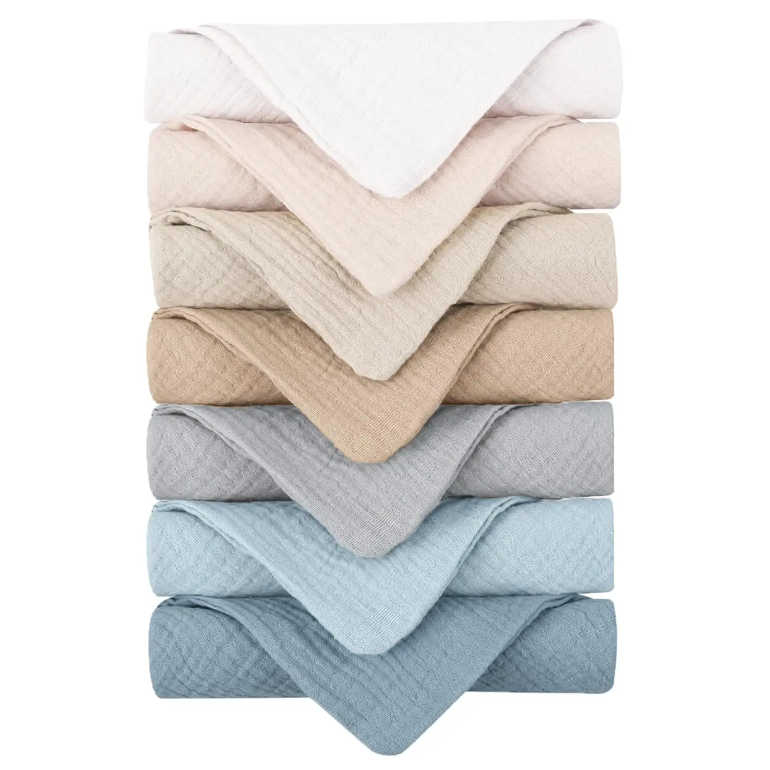7-Pack Ultra Soft Muslin Cotton Face Towels for Sensitive Skin - 11x11 in Absorbent & Reusable Washcloths for Adults & Babies, Lightweight Makeup Remover Cloths for Showering & Bath Time, Machine Washable with Loops, Face-Safe Face Makeup Remover