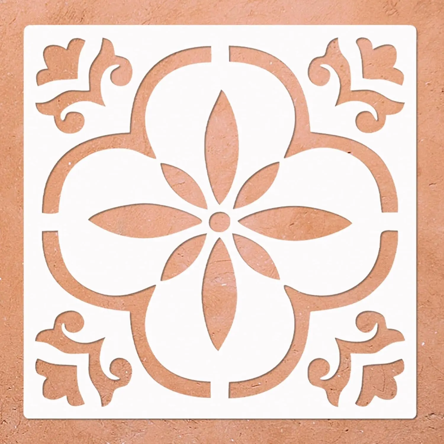 Concrete Floor Tile Stencils for Painting, 2-Pack, 12x12 Inches | Mexican , Large, Mandala Geometric & Floral Template for Wall, Walkway, Patio, Porch, Bathroom, DIY  Makeover