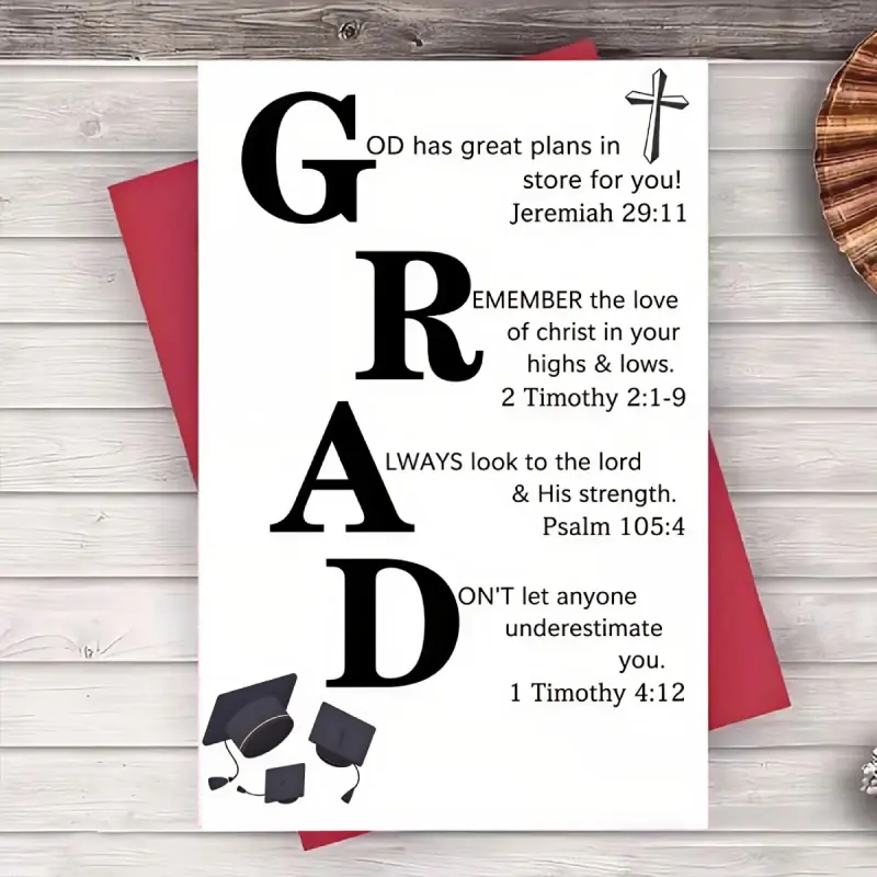 1 religious graduation card containing Bible verses and inspirational quotes, with blank pages inside, suitable as a gift for Christian graduation ceremonies