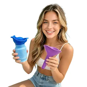 Easy-To-Clean Silicone Urinal for Women, Portable Standing Emergency Urine Funnel Set, Outdoor Camping Car Use, Model 001, Pe Material